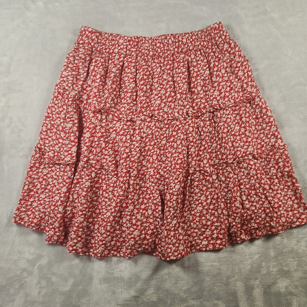 Sim & Sam Red Floral Print Layered Ruffle‎ Skirt XL